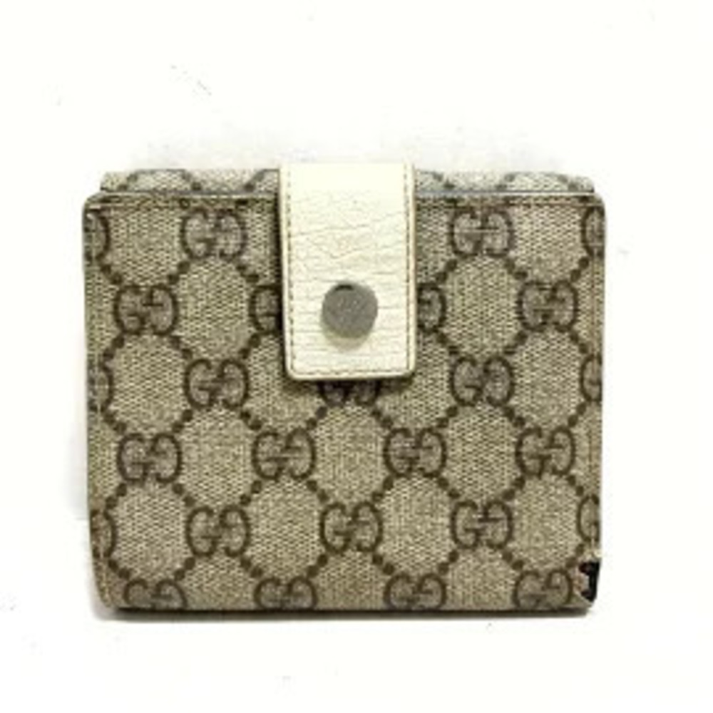 Gucci GG Supreme Bi fold Wallet Beige Cream x White Leather
